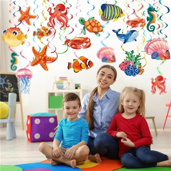 30 Pcs Tropical Fish Hanging Swirls Under the Sea Party Decorations - Picture 6 of 7